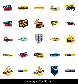 25 Dynamic Watch Now Banner, die Sie bei der Werbung für Ihr Unternehmen unterstützen Stock Vektor