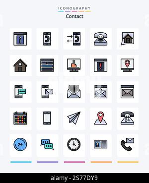 Symbolpaket für Creative Contact 25 Zeile ausgefüllt, z. B. Konversation. Kontakt. Konversation. Konversation. Kontakt Stock Vektor