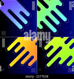 Packung mit 4 minimalistischen dynamischen Fluidformen mit abstrakten geometrischen Verläufen Stock Vektor