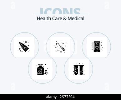 Health Care Und Medical Glyph Icon Pack 5 Icon Design. ekg. Werkzeuge. Zahnärztlich. Stomatologie. Zahnärztlich Stock Vektor