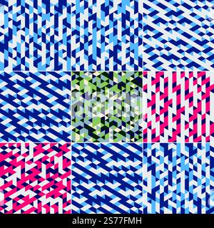 Ein Hintergrund geometrischer Formen in einem farbenfrohen Mosaikmuster. Einschließlich Dreiecken. Stock Vektor