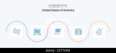 Usa Blue 5 Icon Pack Mit . Pflanze. herr wachtmeister. Blume. festival Stock Vektor