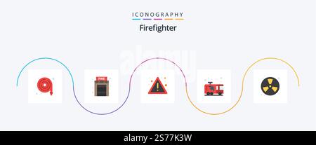 Firefighter Flat 5 Icon Pack inklusive Fighter. Feuerwehrmann. Feuer! feuerwehrmann. Notfall Stock Vektor