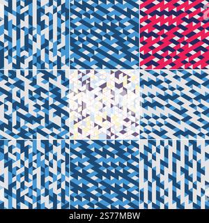 Titelblattabdeckungen mit farbenfrohen isometrischen Formen und Linien, die sich überlappen. Plakate. Poster. Flyer. Und Bannerdesigns; Vektorillustration Stock Vektor