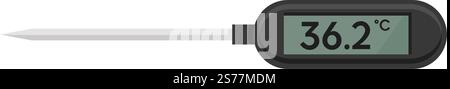 Elektronisches Thermometer mit Bildschirm zur Anzeige der Körpertemperatur in celsius. Isoliertes Instrument für Medizin und Gesundheitsfürsorge, Indikation des normalen menschlichen Zustandes. Gesundes Ergebnis. Vektor in abgewickelter Form. Thermometer mit Bildschirm, elektronisches Gerätevektor Stock Vektor