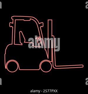 Neon Gabelstapler Lader Gabelstapler Lager LKW Silhouette rote Farbe Vektor Illustration Bild flache Art Licht. Neon Gabelstapler Lader Gabelstapler Lager LKW Silhouette rote Farbe Vektor Illustration Bild flach Stil Stock Vektor