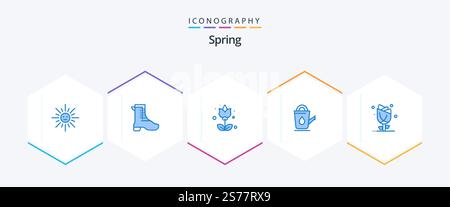 Frühling 25 Blaues Icon-Pack mit Blumendesign. Wasser. Blume. Dusche. Bad Stock Vektor
