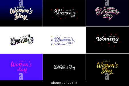Abstraktes Happy Women&rsquo;s Day-Logo mit Frauengesicht und Love Vektor-Design in rosa und schwarzen Farben Stock Vektor