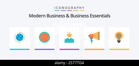 Modernes Business und Business Essentials Flat 5 Icon Pack mit Person. Glücklich. Büro. Gesicht. avatar. Kreatives Symboldesign Stock Vektor