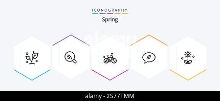 Spring 25 Line Icon Pack mit Flora. Unterhalten. Signal. Chatten. Frühling Stock Vektor