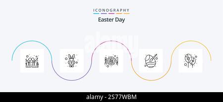 Easter Line 5 Icon Pack inklusive Ballon. Ei, Ei, ostern. Pinsel Stock Vektor