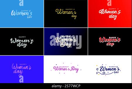Abstraktes Happy Women&rsquo;s Day-Logo mit Frauengesicht und Love Vektor-Design in rosa und schwarzen Farben Stock Vektor