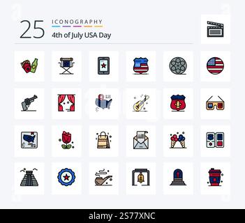 USA 25 Line Fill Icon Pack inklusive Spiel. Sicherheit. Mobil. usa. Schild Stock Vektor
