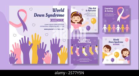 World Down Syndrome Day Social Media Post Flat Cartoon Handgezeichnete Vorlagen Illustration Stock Vektor