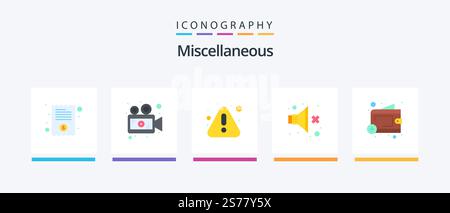 5-Icon-Pack mit verschiedenen flachen Designs und Brieftasche. Fehler. Lautstärke. Nein Kreatives Symboldesign Stock Vektor