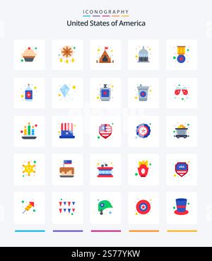 Creative USA 25 Flat Icon Pack wie Militär. Dienstmarke. Camping. Auszeichnung. das statehouse Stock Vektor