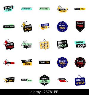 Vielen Dank 25 High Quality Vector Icons für eine hochwertige Dankesnachricht Stock Vektor