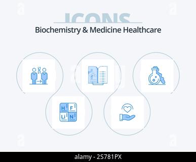 Biochemie Und Medizin Gesundheitswesen Blue Icon Pack 5 Icon Design. Flasche. Bericht. dna. Test. Gesundheit Stock Vektor