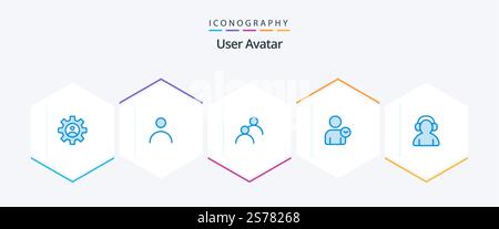 Blaues 25-Symbolpaket für Benutzer mit Support. Einfach. Benutzer. Zeit. Mann Stock Vektor