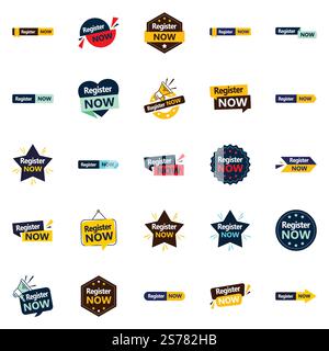 Registrieren Sie sich jetzt für 25 hochwertige typografische Designs Stock Vektor