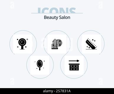 Schönheitssalon Glyph Icon Pack 5 Icon Design. Feuchtigkeitscreme. Körpermassage. Lidschatten-Palette. Körperlotion. Spiegeln Stock Vektor