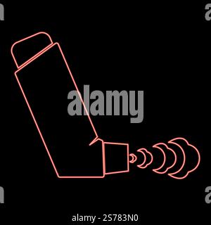 Neon Hand Inhalator Spray für Behandlung Asthma Husten Relief Konzept Inhalation allergischer Patient rote Farbe Vektor Illustration Bild flache Art Licht. Neon Hand Inhalator Spray für Behandlung Asthma Husten Relief Konzept Inhalation allergischer Patient rote Farbe Vektor Illustration Bild flach Stil Stock Vektor