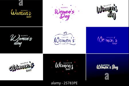 Abstraktes Happy Women&rsquo;s Day-Logo mit Frauengesicht und Love Vektor-Design in rosa und schwarzen Farben Stock Vektor
