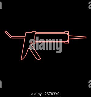 Neon Silikonpistole Abdichten Kleber Dichtung rote Farbe Vektor Illustration Bild flache Art Licht. Neon-Silikonpistole Caulking Kleber Dichtung rote Farbe Vektor Illustration Bild flache Art Stock Vektor