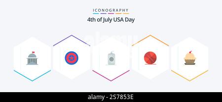 USA 25 Flat Icon Pack inklusive Kuchen. Sport. Eine Medaille. Kugel. USA Stock Vektor