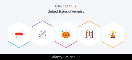 USA 25 Flat Icon Pack mit . Auszeichnung. Kürbis. Leistung. Limousine Stock Vektor