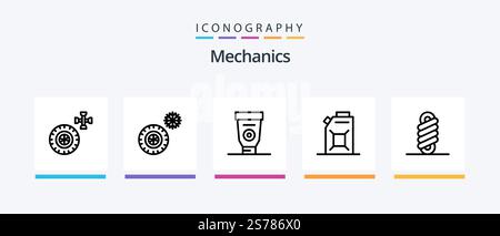 Mechanics Line 5 Icon Pack Mit . Bewegung. Mutter. Rad. Kreatives Symboldesign Stock Vektor