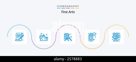 Fine Arts Blue 5 Icon Pack mit Kamera. Malen. Staffelei. Künstlerisch. Spray Stock Vektor