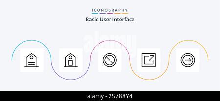Basic Line 5 Symbolpaket mit Navigation. Schnittstelle. Einfach. Teilen Stock Vektor