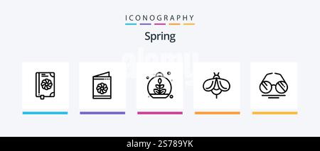 Spring Line 5 Icon Pack Mit . Anzeigen. Rose. Auge. Frühling. Kreatives Symboldesign Stock Vektor