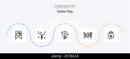 Ostern Line 5 Icon Pack inklusive ostern. Vogel. Blume. ostern. Abendessen Stock Vektor