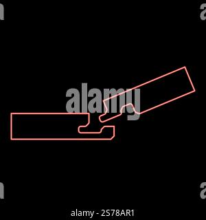 Neonverbindung von zwei Brettern in der Nut Holzfußboden Konstruktion Fuge freie Profilansicht rote Farbe Vektor Illustration Bild flache Art Licht. Neonverbindung von zwei Brettern in der Nut Holzfußboden Konstruktion Fuge freie Profilansicht rote Farbe Vektor Illustration Bild flach Stil Stock Vektor