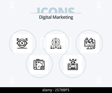 Digital Marketing Line Icon Pack 5 Icon Design. COG. api. Feld. Werbung. Ankündigung Stock Vektor