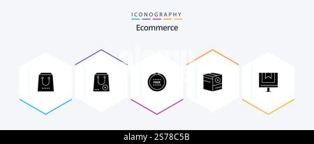 E-Commerce 25-Glyph-Symbolpaket einschließlich Commerce. Hinzufügen. e. Einkaufen. Frei Stock Vektor