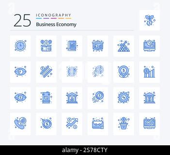 Economy 25 Blau Farbsymbol-Paket einschließlich Finanzierung. Diagramm. Online. Geschäftlich. Diagramm Stock Vektor