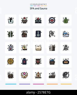 Creative Sauna 25 Line gefüllt Symbolpaket wie Thermometer. Grad. Pflanze. Creme. Sauna Stock Vektor
