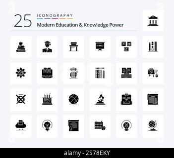Modernes Education and Knowledge Power 25 Solid Glyph Icon Pack mit Bausteinen. Bildung. Schreibtisch. Brett. Klassenzimmer Stock Vektor