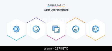 Basic 25 blaues Symbolpaket mit Zeile. Einfach. Verstanden. Schnittstelle. Einfach Stock Vektor