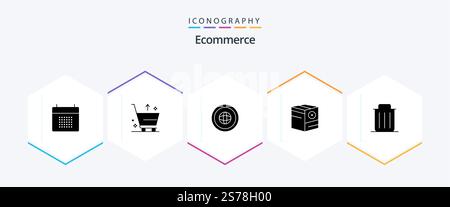 E-Commerce 25-Glyph-Symbolpaket mit Nr. Handel. Von. Feld. International Stock Vektor