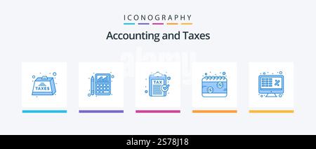 Tax Blue 5 Icon Pack inklusive Geld. Einnahmen. Diagramm. Bezahlung. Finanzen. Kreatives Symboldesign Stock Vektor