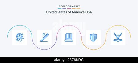 USA Blue 5 Icon Pack inklusive Hotkey. Sicherheit. usa. Schild. USA Stock Vektor