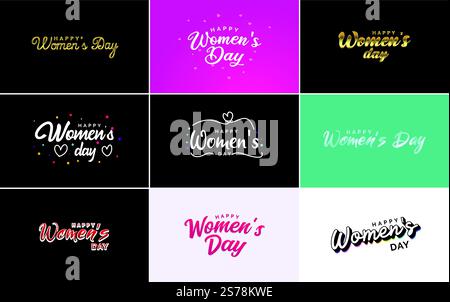 Abstraktes Happy Women&rsquo;s Day-Logo mit Frauengesicht und Love Vektor-Design in rosa und schwarzen Farben Stock Vektor