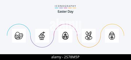 Easter Line 5 Icon Pack inklusive osterei. Dekoration. osterei, Kaninchen. - Nein Stock Vektor