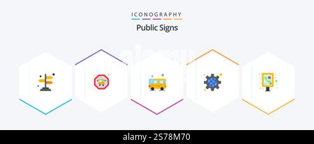 Öffentliche Schilder 25 flache Symbolpackung mit . Öffentlich. Konfiguration. Telefon. Infografik Stock Vektor