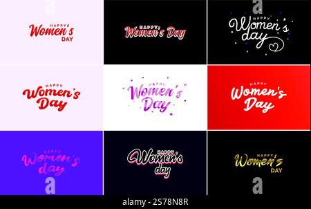 Abstraktes Happy Women&rsquo;s Day-Logo mit Frauengesicht und Love Vektor-Design in rosa und schwarzen Farben Stock Vektor