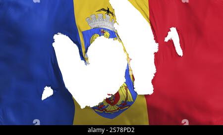 Ragged Bukarest, die Hauptstadt von Rumänien Flagge, weißer Hintergrund, 3D-Rendering Stockfoto